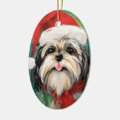 Shih Tzu Kerstborstel schilderen kunstwerk Keramisch Ornament (Links)