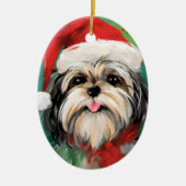 Shih Tzu Kerstborstel schilderen kunstwerk Keramisch Ornament (Voorkant)