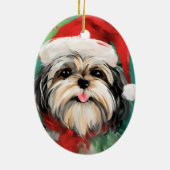 Shih Tzu Kerstborstel schilderen kunstwerk Keramisch Ornament (Achterkant)