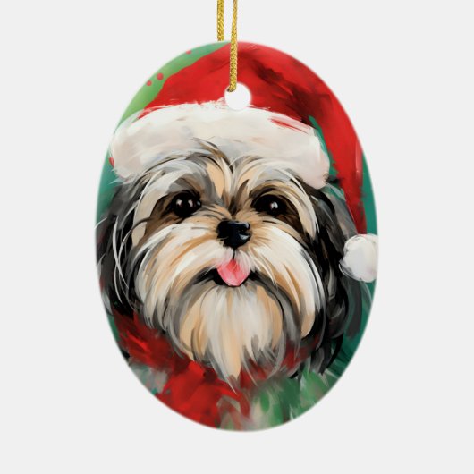 Shih Tzu Kerstborstel schilderen kunstwerk Keramisch Ornament (Achterkant)
