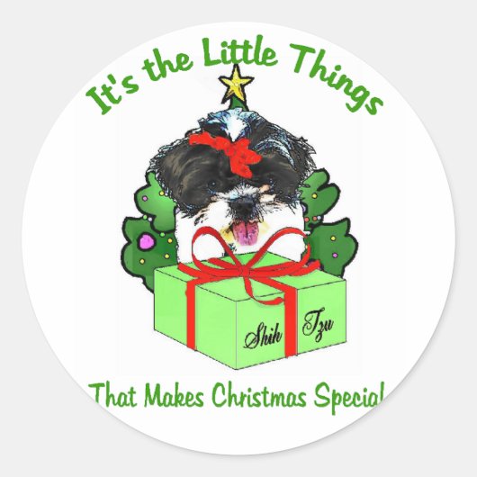 Shih Tzu kerstcadeaus Ronde Sticker (Voorkant)