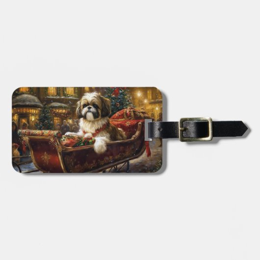 Shih Tzu Kerstfeest Seizoen Bagagelabel (Voorkant horizontaal)