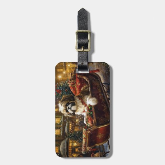 Shih Tzu Kerstfeest Seizoen Bagagelabel (Voorkant verticaal)