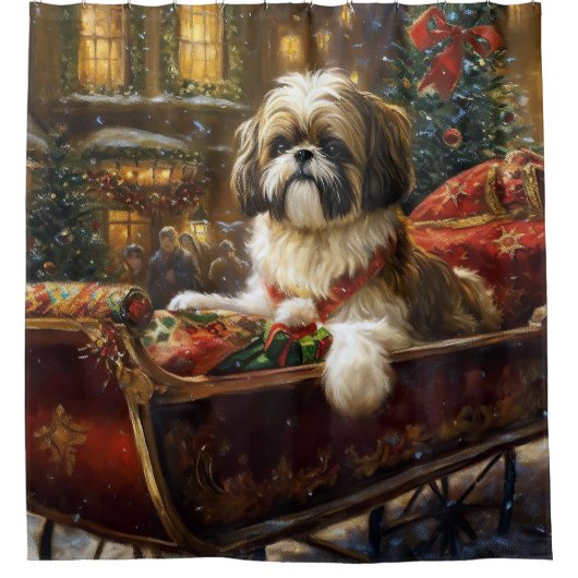 Shih Tzu Kerstfeest Seizoen Douchegordijn (Voorkant)
