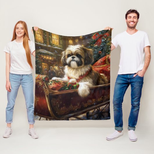 Shih Tzu Kerstfeest Seizoen Fleece Deken (In situ)
