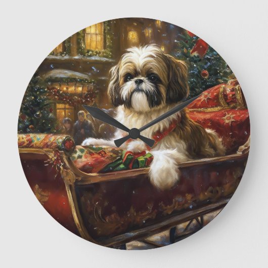 Shih Tzu Kerstfeest Seizoen Grote Klok (Voorkant)