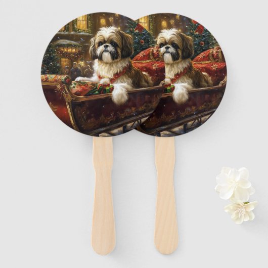 Shih Tzu Kerstfeest Seizoen Handwaaier (Voorkant en achterkant)