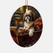 Shih Tzu Kerstfeest Seizoen Keramisch Ornament (Rechts)