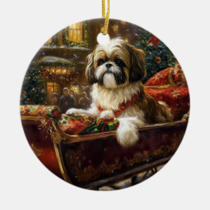 Shih Tzu Kerstfeest Seizoen Keramisch Ornament