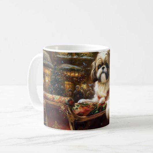 Shih Tzu Kerstfeest Seizoen Koffiemok (Voorkant links)