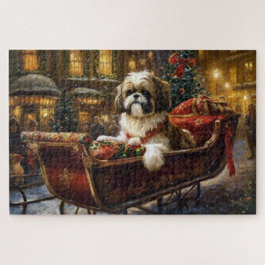 Shih Tzu Kerstfeest Seizoen Legpuzzel (Horizontaal)