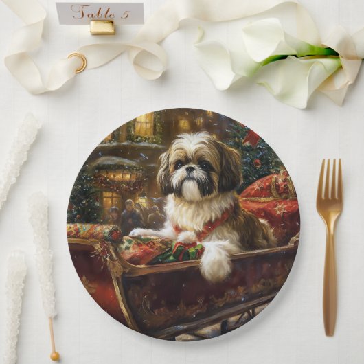 Shih Tzu Kerstfeest Seizoen Papieren Bordje (Huwelijk)