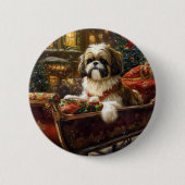 Shih Tzu Kerstfeest Seizoen Ronde Button 5,7 Cm (Voorkant)