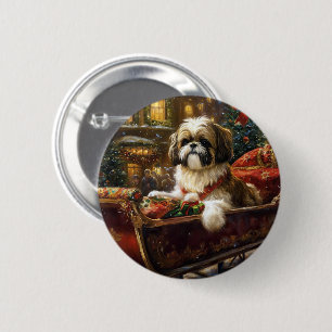 Shih Tzu Kerstfeest Seizoen Ronde Button 5,7 Cm