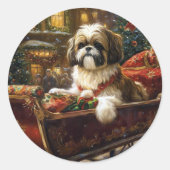 Shih Tzu Kerstfeest Seizoen Ronde Sticker (Voorkant)