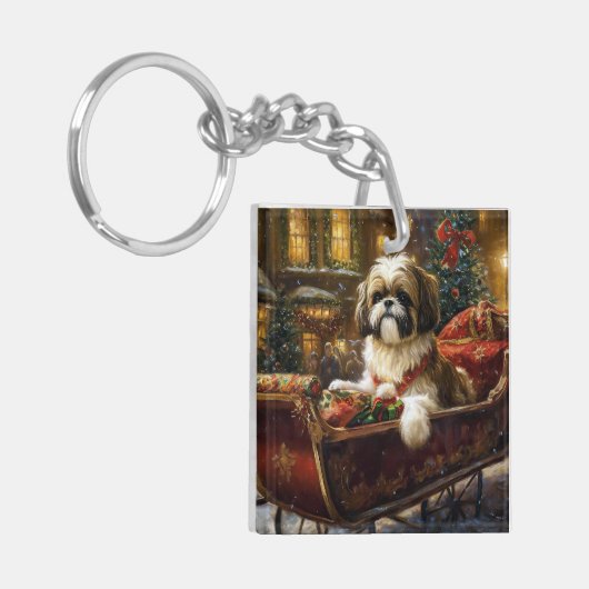 Shih Tzu Kerstfeest Seizoen Sleutelhanger (Voorkant Links)