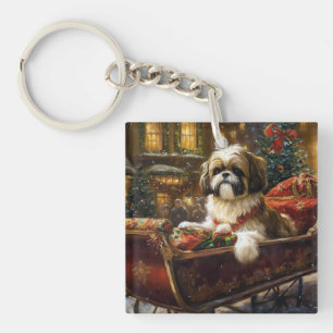 Shih Tzu Kerstfeest Seizoen Sleutelhanger