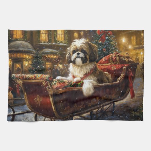 Shih Tzu Kerstfeest Seizoen Theedoek (Horizontaal)