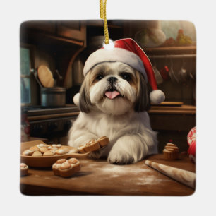 Shih Tzu Kerstkoekjes Feestelijke vakantie Keramisch Ornament