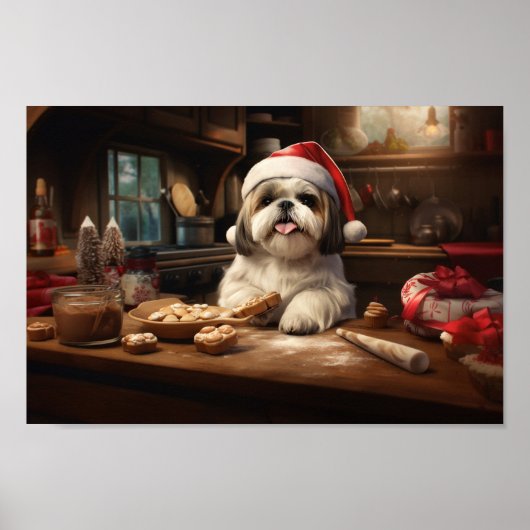 Shih Tzu Kerstkoekjes Feestelijke vakantie Poster (Voorkant)