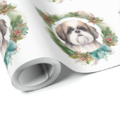 Shih Tzu Kerstkrans feestelijke pup Cadeaupapier (Rol Hoek)
