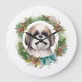 Shih Tzu Kerstkrans feestelijke pup Grote Klok (Voorkant)