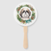 Shih Tzu Kerstkrans feestelijke pup Handwaaier (Achterkant)