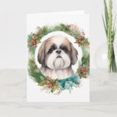 Shih Tzu Kerstkrans feestelijke pup Kaart (Voorkant)