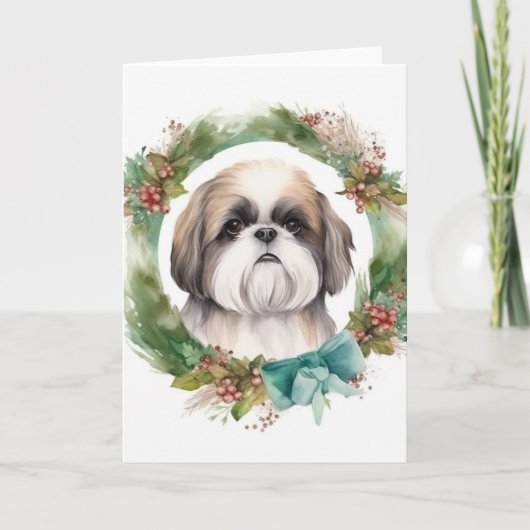Shih Tzu Kerstkrans feestelijke pup Kaart (Voorkant)