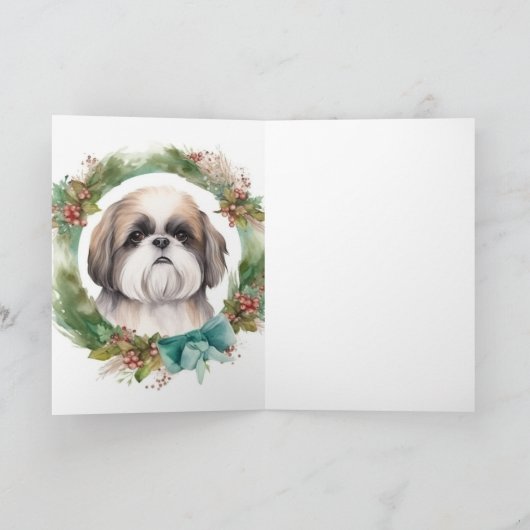 Shih Tzu Kerstkrans feestelijke pup Kaart (Binnen)
