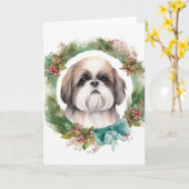 Shih Tzu Kerstkrans feestelijke pup Kaart (Gele Bloem)