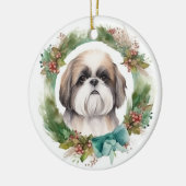 Shih Tzu Kerstkrans feestelijke pup Keramisch Ornament (Links)