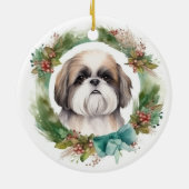 Shih Tzu Kerstkrans feestelijke pup Keramisch Ornament (Achterkant)