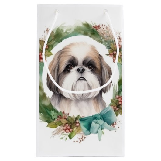 Shih Tzu Kerstkrans feestelijke pup Klein Cadeauzakje (Achterkant)