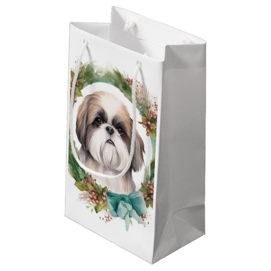 Shih Tzu Kerstkrans feestelijke pup Klein Cadeauzakje (Achterkant Gekanteld)