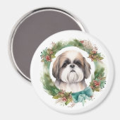 Shih Tzu Kerstkrans feestelijke pup Magneet (Voorkant / Achterkant)