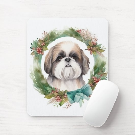 Shih Tzu Kerstkrans feestelijke pup Muismat (Met muis)