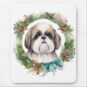 Shih Tzu Kerstkrans feestelijke pup Muismat (Voorkant)