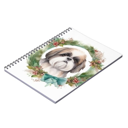 Shih Tzu Kerstkrans feestelijke pup Notitieboek (Linkerzijde)