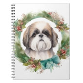 Shih Tzu Kerstkrans feestelijke pup Notitieboek (Voorkant)