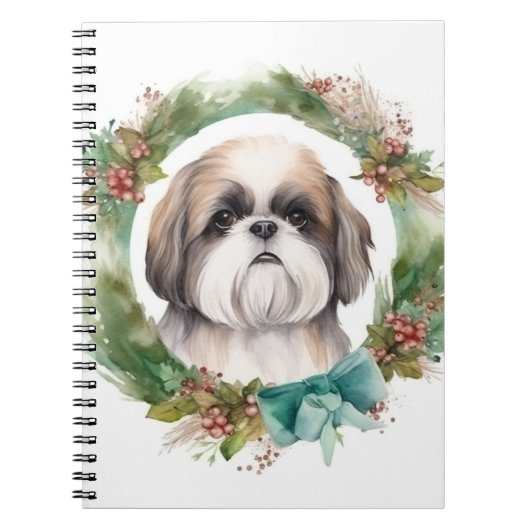 Shih Tzu Kerstkrans feestelijke pup Notitieboek (Voorkant)