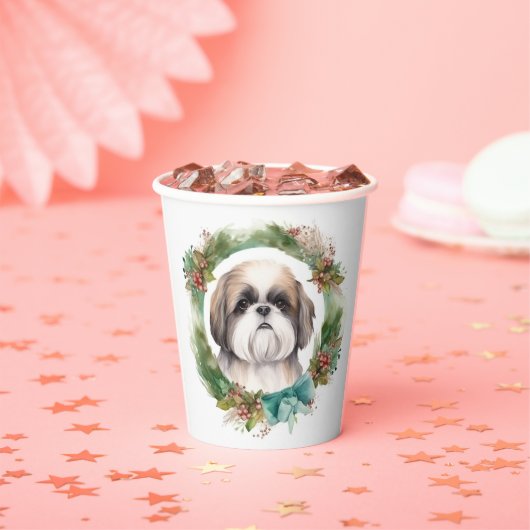 Shih Tzu Kerstkrans feestelijke pup Papieren Bekers (Insitu)