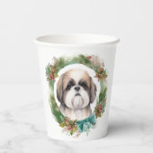 Shih Tzu Kerstkrans feestelijke pup Papieren Bekers (Achterkant)