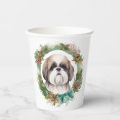 Shih Tzu Kerstkrans feestelijke pup Papieren Bekers (Voorkant)