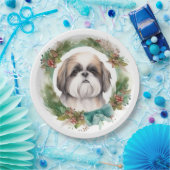 Shih Tzu Kerstkrans feestelijke pup Papieren Bordje (Feest)