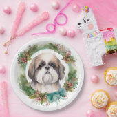 Shih Tzu Kerstkrans feestelijke pup Papieren Bordje (Feest)