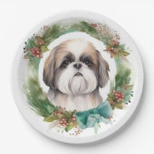 Shih Tzu Kerstkrans feestelijke pup Papieren Bordje (Voorkant)