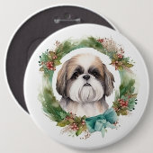 Shih Tzu Kerstkrans feestelijke pup Ronde Button 6,0 Cm (Voorkant /achterkant)