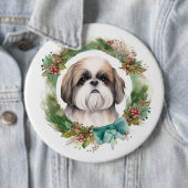 Shih Tzu Kerstkrans feestelijke pup Ronde Button 6,0 Cm (In situ)