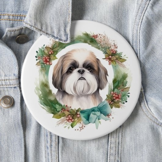 Shih Tzu Kerstkrans feestelijke pup Ronde Button 6,0 Cm (In situ)